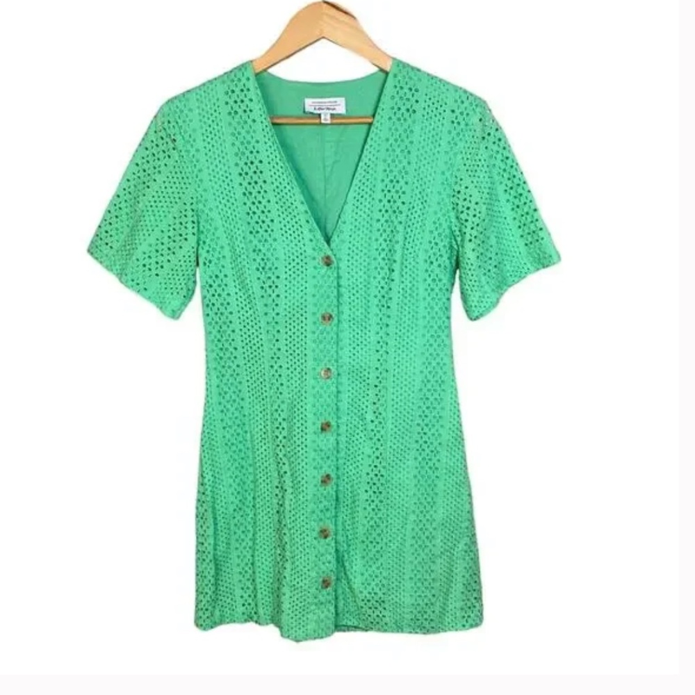 & Other Stories Stockholm Green Eyelet Mini Dress Button Down size 2